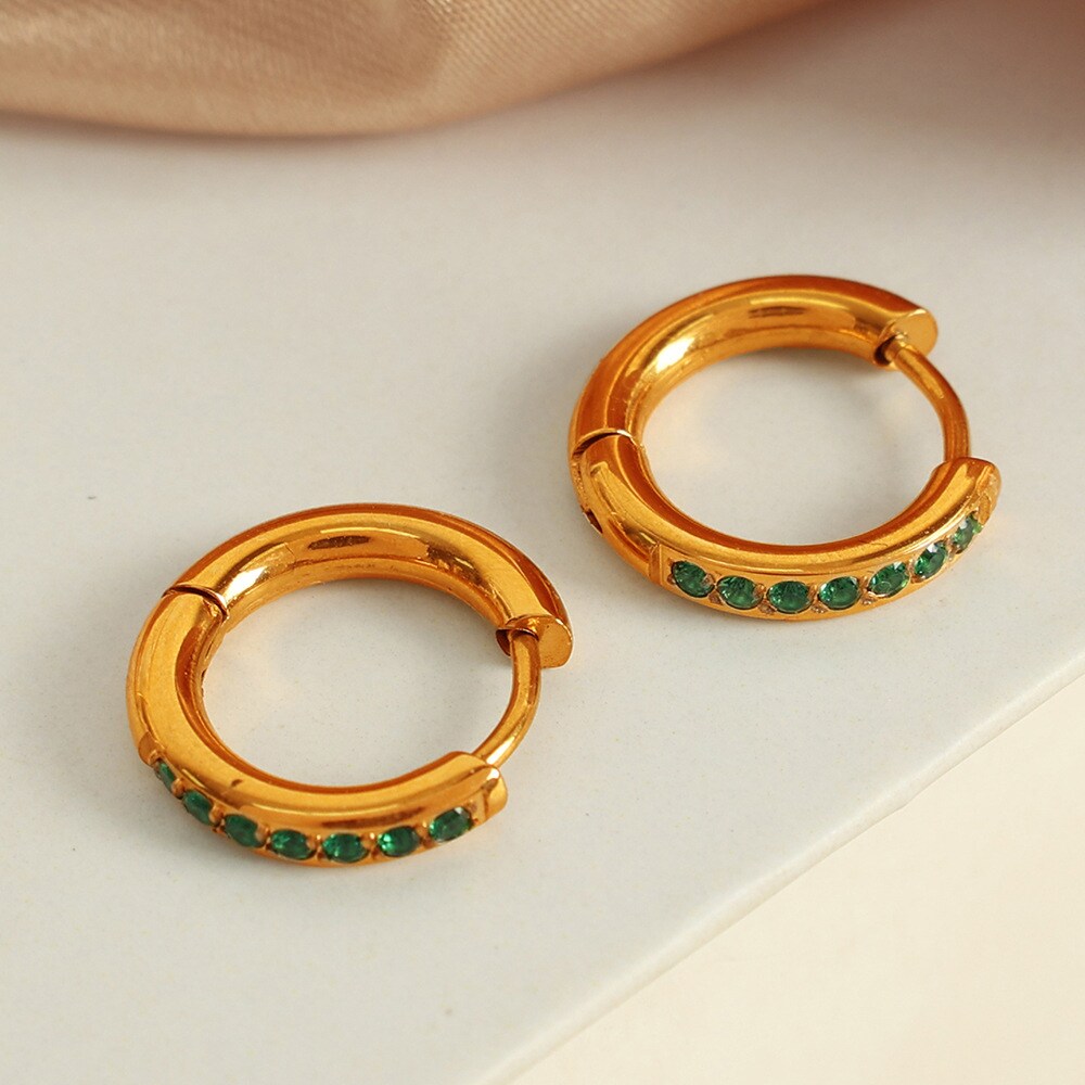 1 Pair Classic Series Stainless Steel 18K Gold Color Plated Women's Hoop Earrings h5 